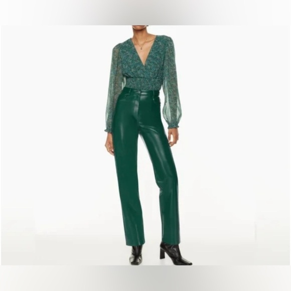 Women’s‎ WILFRED Aritzia stretchy faux leather high waisted green pants size 2 - Picture 1 of 15